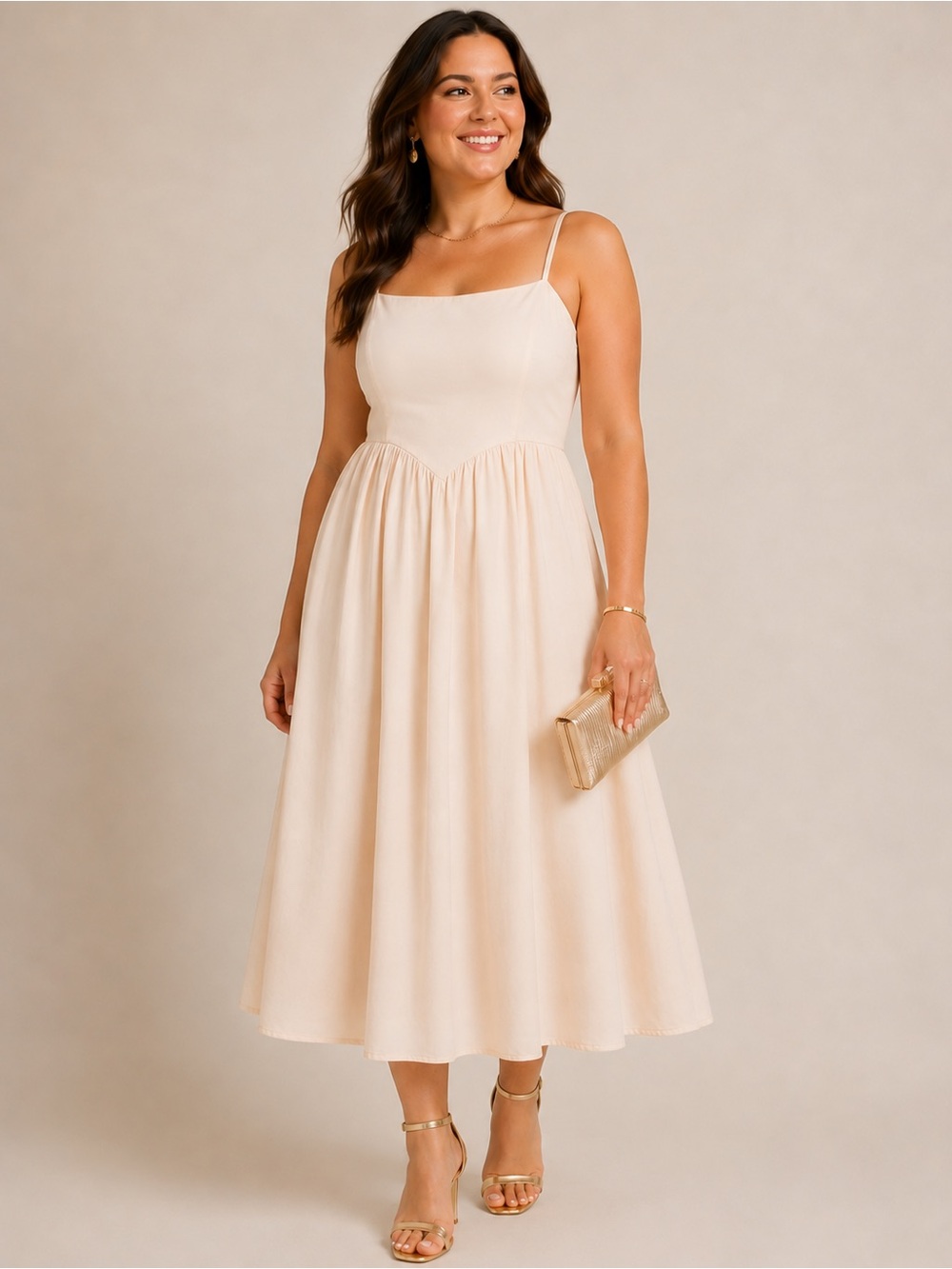 Basque Waist Cream Cotton Smocked Midi Maxi Dress Japna Cottage Ballet Victorian